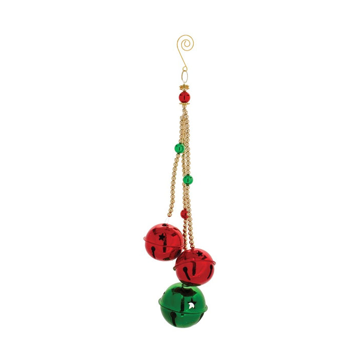 Melrose Sleigh Bell Drop Ornament, Set of 6, Gold/Green/Red - 87406DS