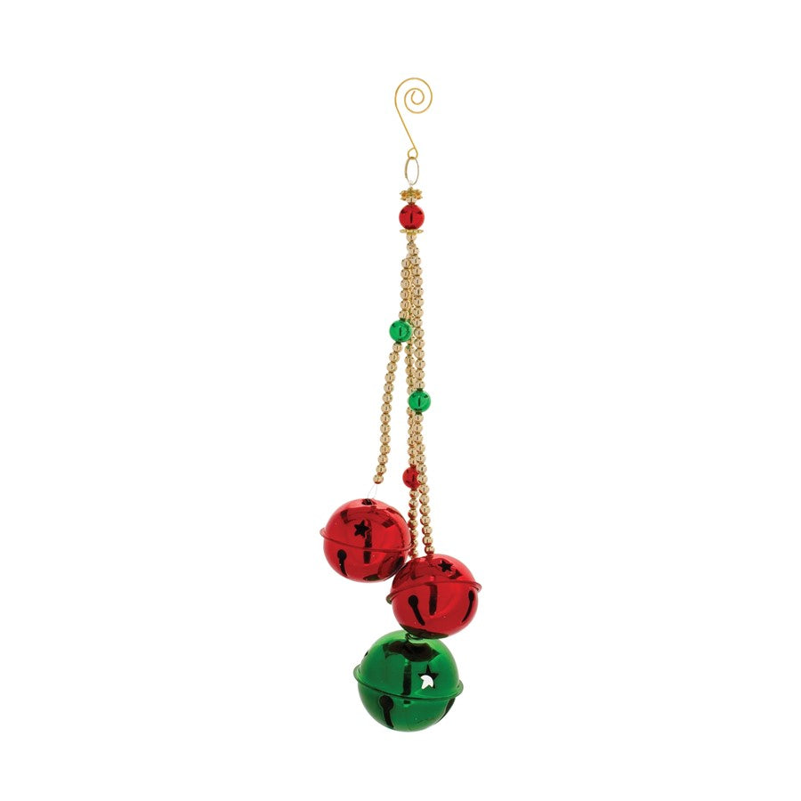 Melrose Sleigh Bell Drop Ornament, Set of 6, Gold/Green/Red - 87406DS
