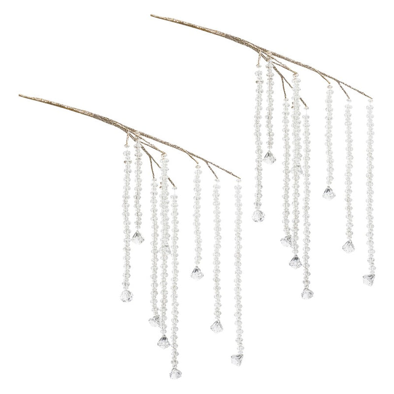 Melrose International Hanging Prism Branch, Set of 2, White/Gold