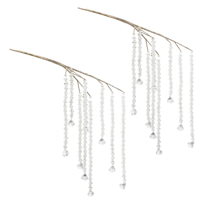 Melrose International Hanging Prism Branch, Set of 2, White/Gold
