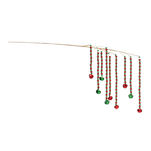 Melrose Hanging Sleigh Bell Branch, Set of 2, Champagne/Green/Red