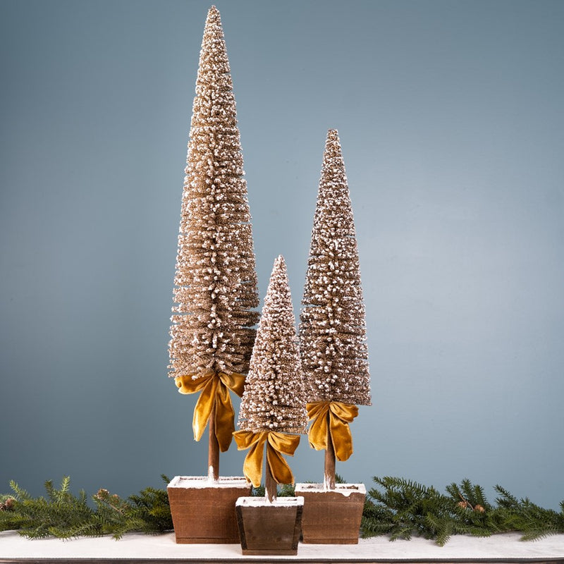 Melrose Potted Bottle Brush Pine Tree, Set of 3, Gold/White