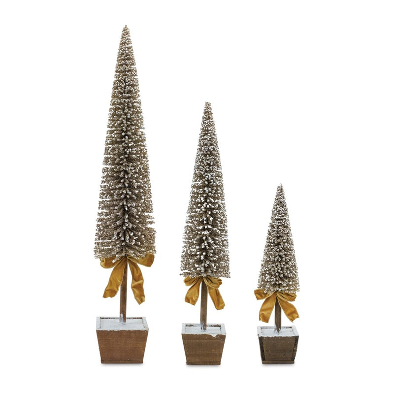 Melrose Potted Bottle Brush Pine Tree, Set of 3, Gold/White