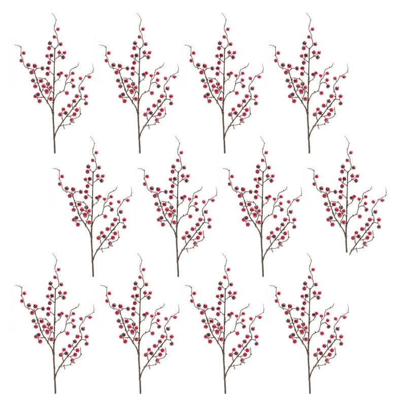 Melrose International Iced Berry Twig Spray, Set of 12, Red/Brown