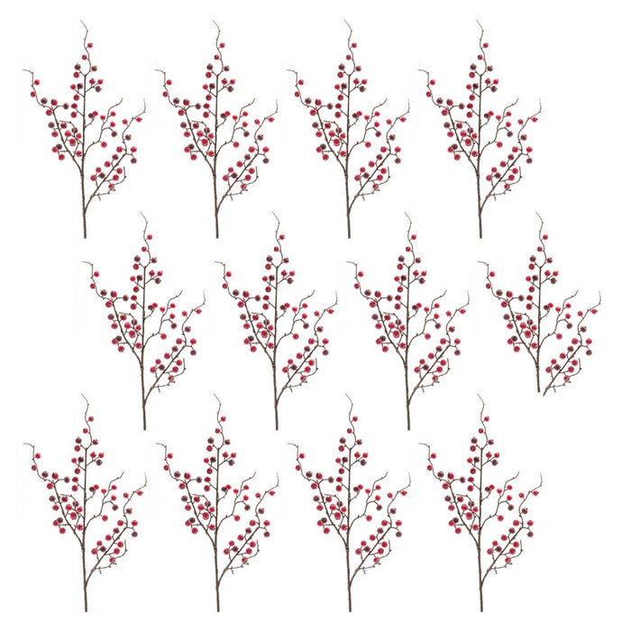 Melrose International Iced Berry Twig Spray, Set of 12, Red/Brown