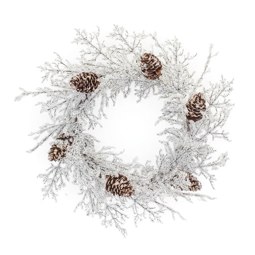 Melrose Iced Twig Pinecone Wreath 24"D, Brown/White/Silver - 87429DS