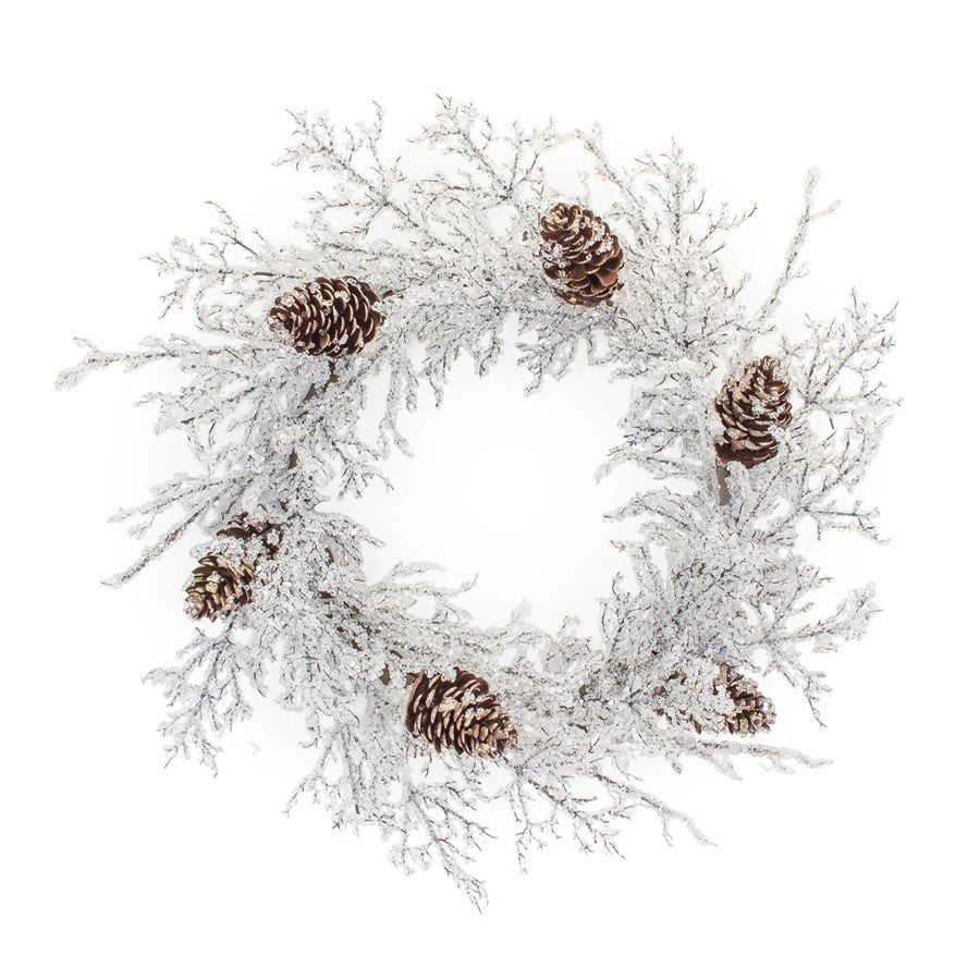Melrose Iced Twig Pinecone Wreath 24"D, Brown/White/Silver - 87429DS