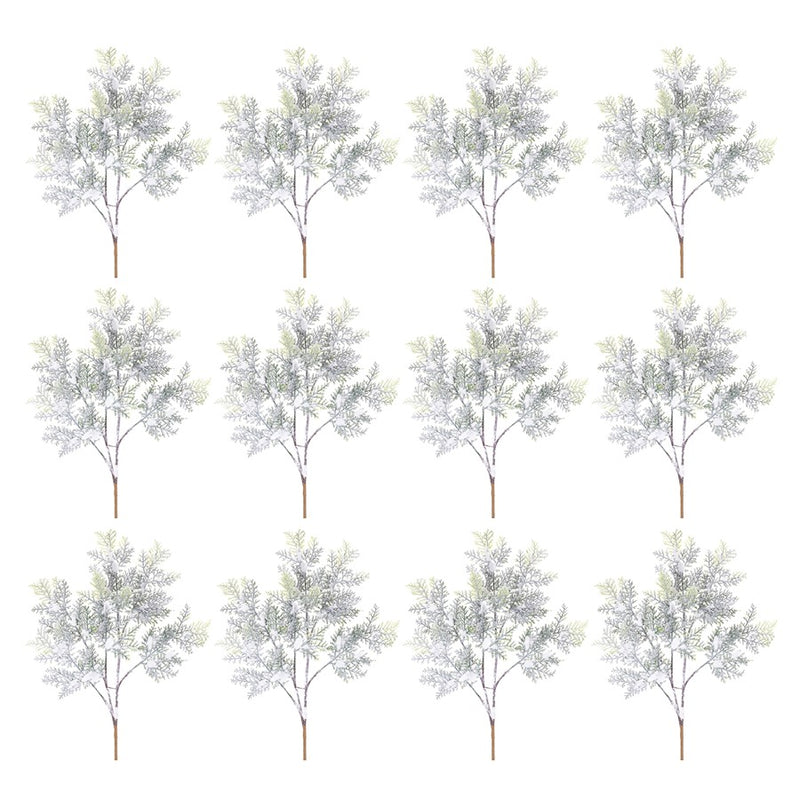 Melrose International Flocked Cedar Branch, Set of 12, Green/White