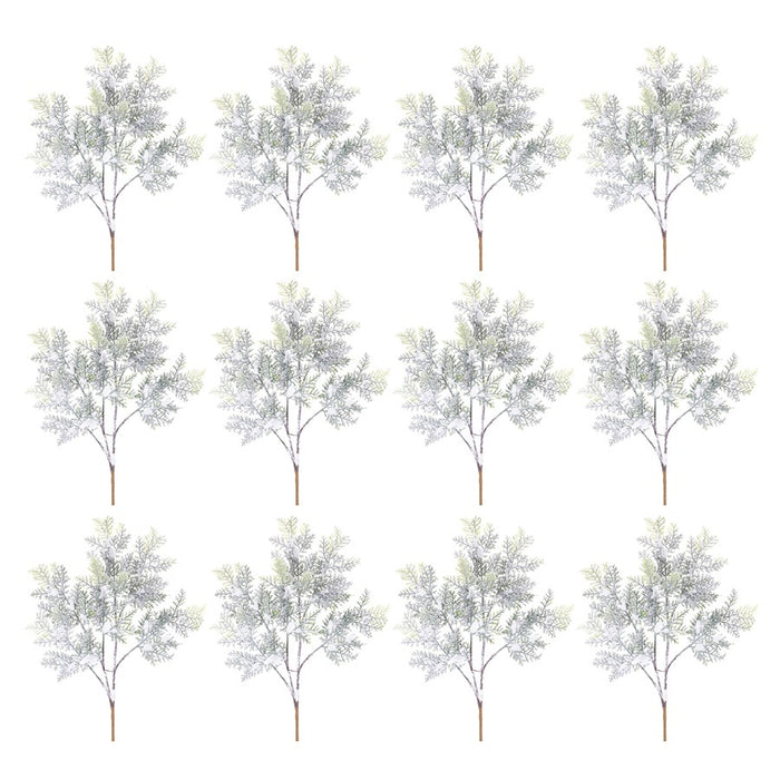 Melrose International Flocked Cedar Branch, Set of 12, Green/White