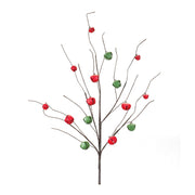 Melrose Sleigh Bell Twig Branch, Set of 6, Brown/Green/Red - 87451DS
