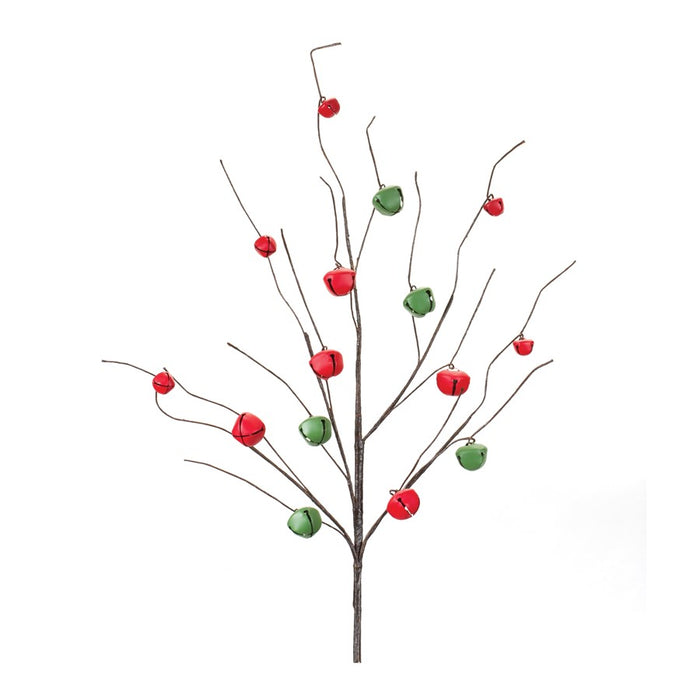 Melrose Sleigh Bell Twig Branch, Set of 6, Brown/Green/Red - 87451DS