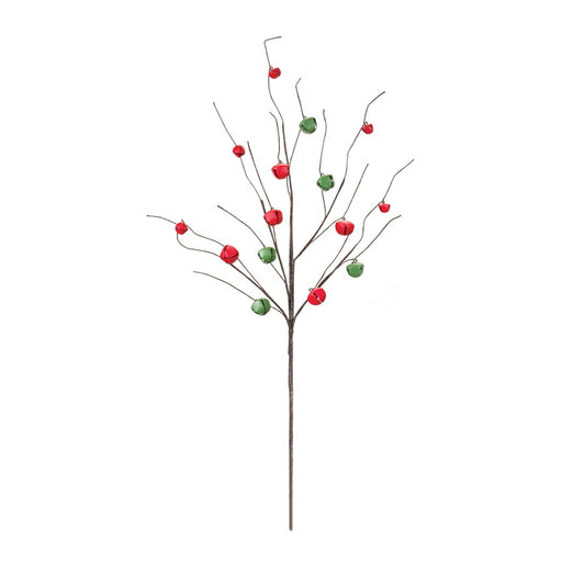 Melrose Sleigh Bell Twig Branch, Set of 6, Brown/Green/Red