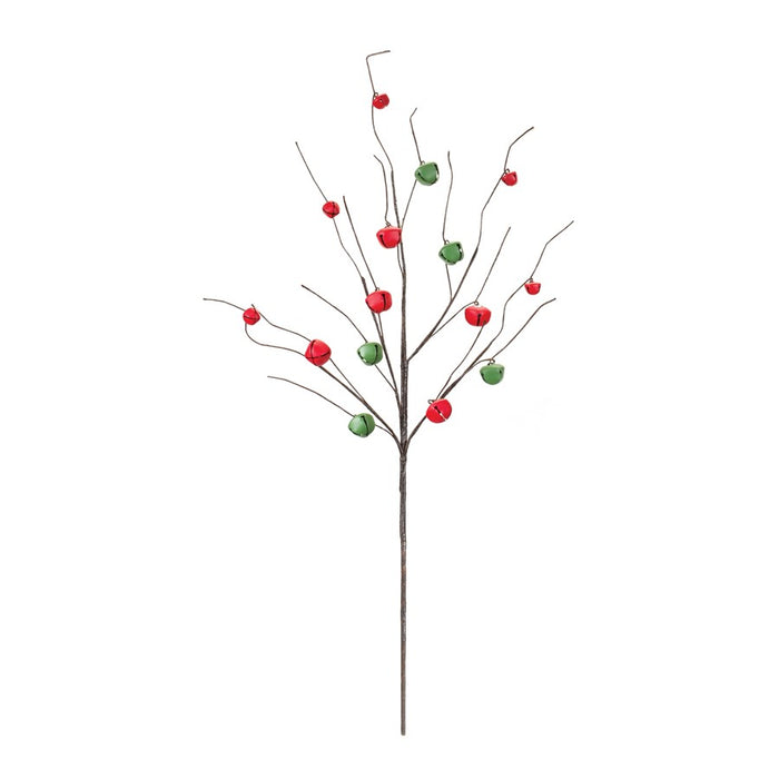 Melrose Sleigh Bell Twig Branch, Set of 6, Brown/Green/Red