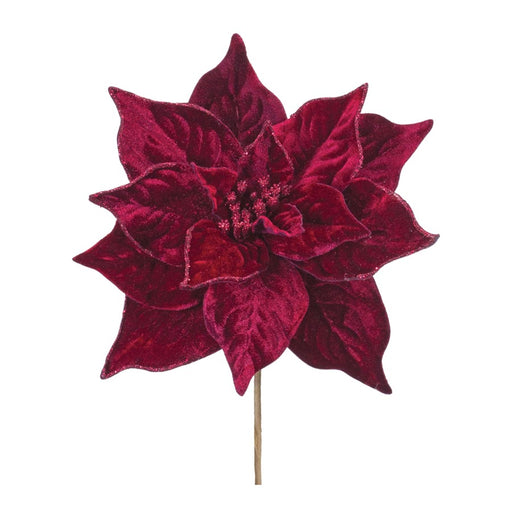 Melrose International Burgandy Poinsettia Flower Stem, Set of 6, Red - 87452DS