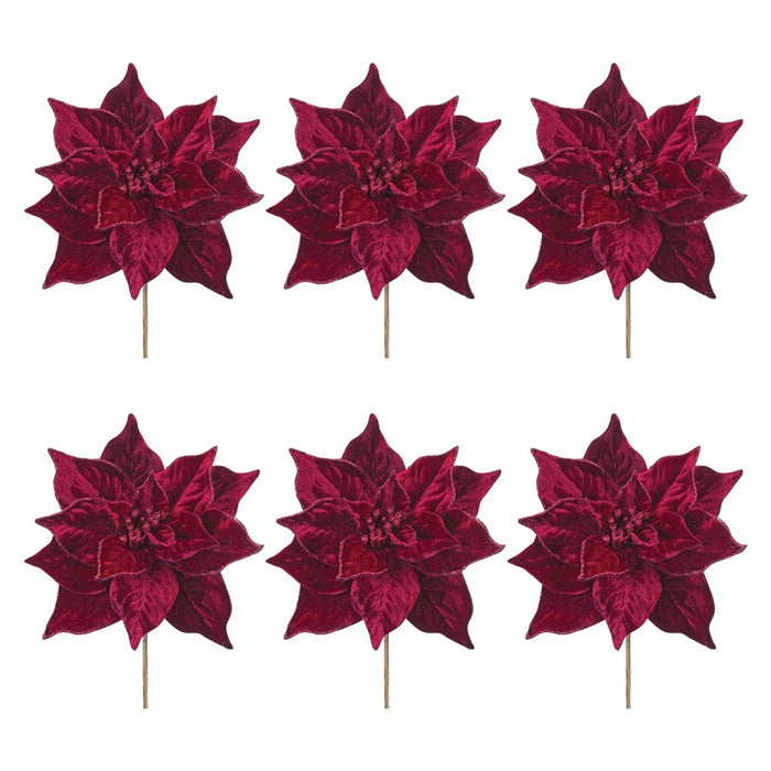 Melrose International Burgandy Poinsettia Flower Stem, Set of 6, Red