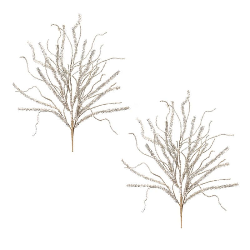 Melrose International Glittered Pine Tinsel Branch, Set of 2, Silver