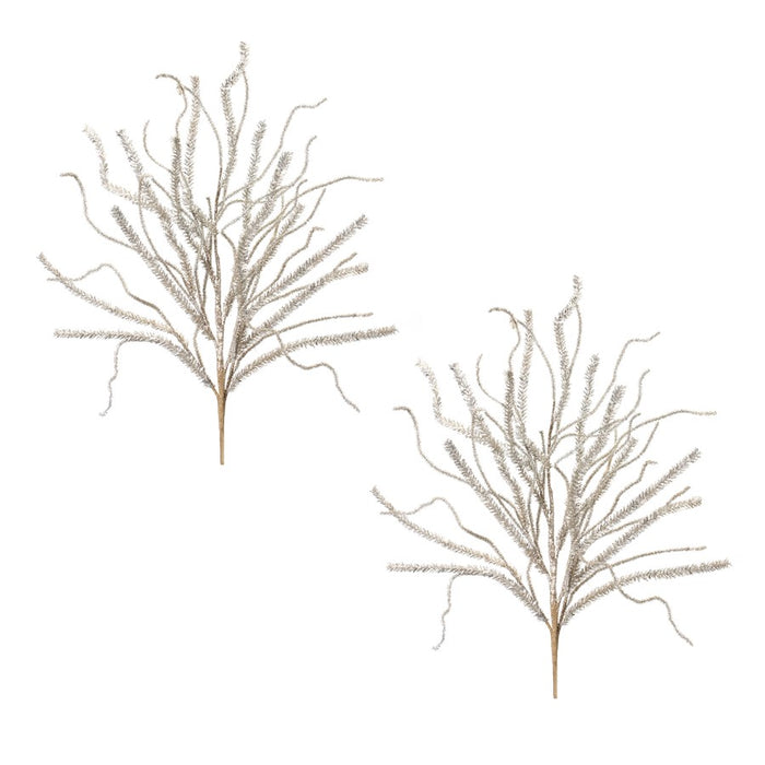 Melrose International Glittered Pine Tinsel Branch, Set of 2, Silver