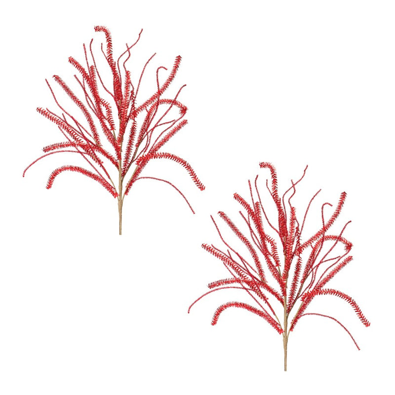 Melrose International Glittered Pine Tinsel Branch, Set of 2, Red