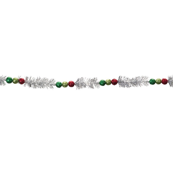 Melrose Int. Beaded Tinsel Garland, Set of 6, Silver/Red/Green - 87459DS