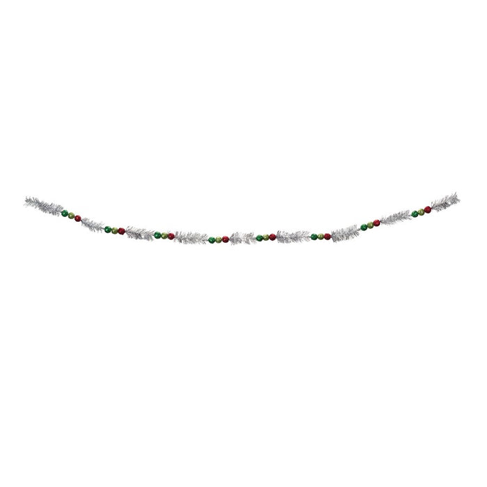 Melrose Int. Beaded Tinsel Garland, Set of 6, Silver/Red/Green
