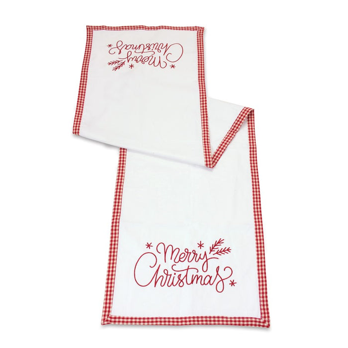 Melrose Merry Christmas Embroidered Table Runner 59"L, White/Red - 87465DS