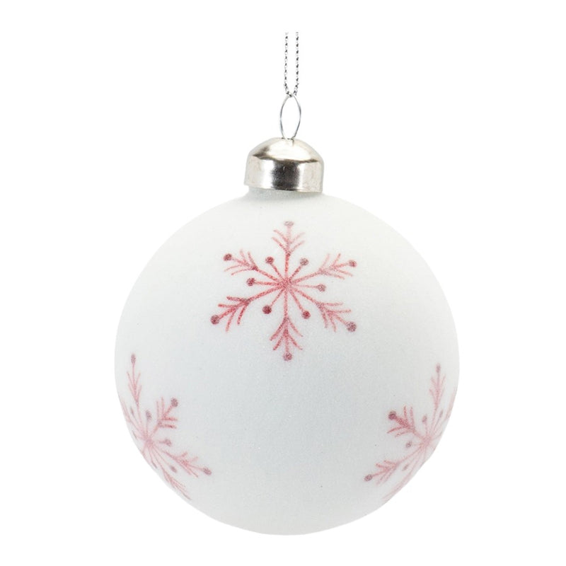 Melrose Frosted Snowflake/Tree Ball Ornament, Set of 12, White/Red