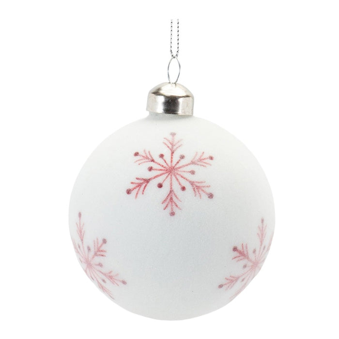 Melrose Frosted Snowflake/Tree Ball Ornament, Set of 12, White/Red