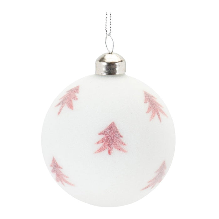 Melrose Frosted Snowflake/Tree Ball Ornament, Set of 12, White/Red