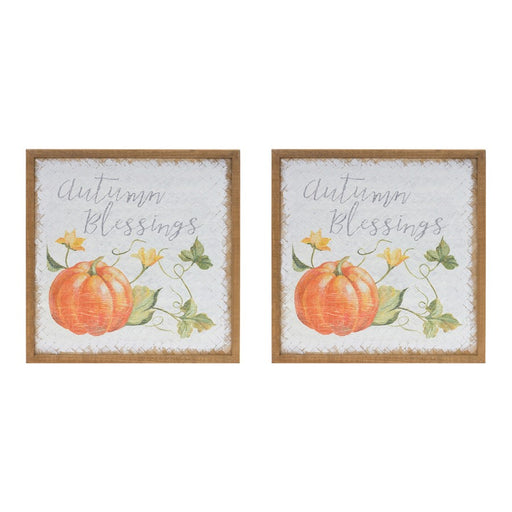 Melrose Autumn Blessing Pumpkin, Sign, Set of 2, White/Orange/Brown