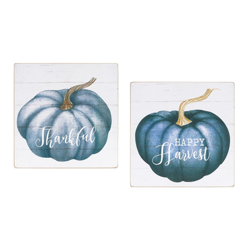 Melrose International Pumpkin, Sentiment Sign, Set of 4, Blue/Cream - 87487DS