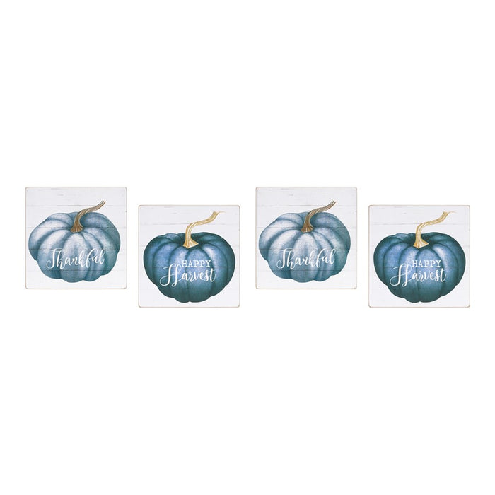 Melrose International Pumpkin, Sentiment Sign, Set of 4, Blue/Cream