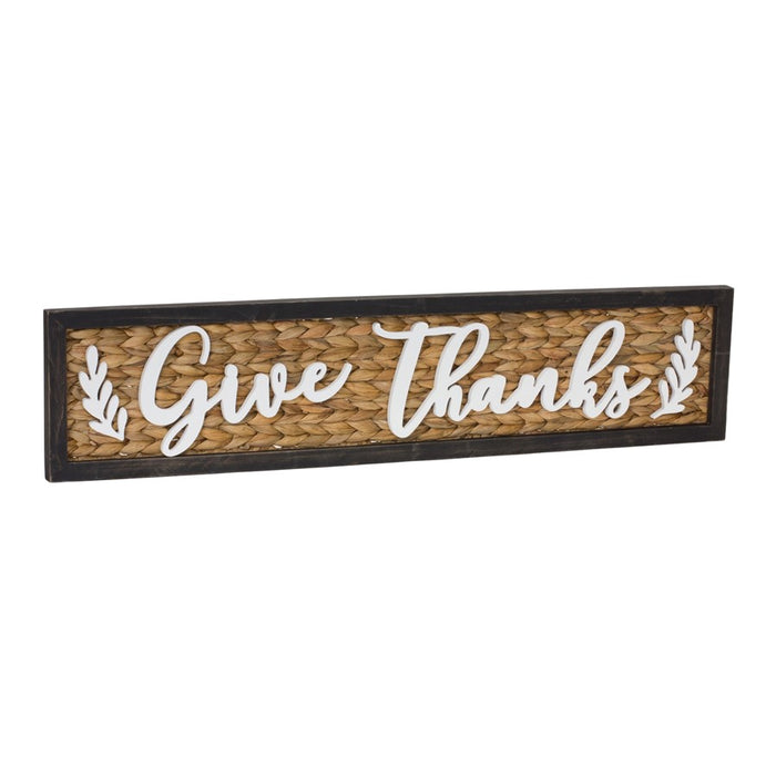 Melrose International Woven Give Thanks Sign 32"L, Brown/White/Black - 87488DS