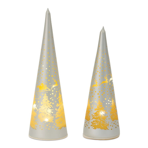 Melrose LED Frosted Glass Tree Decor, Set of 2, Gold/Silver - 87493DS