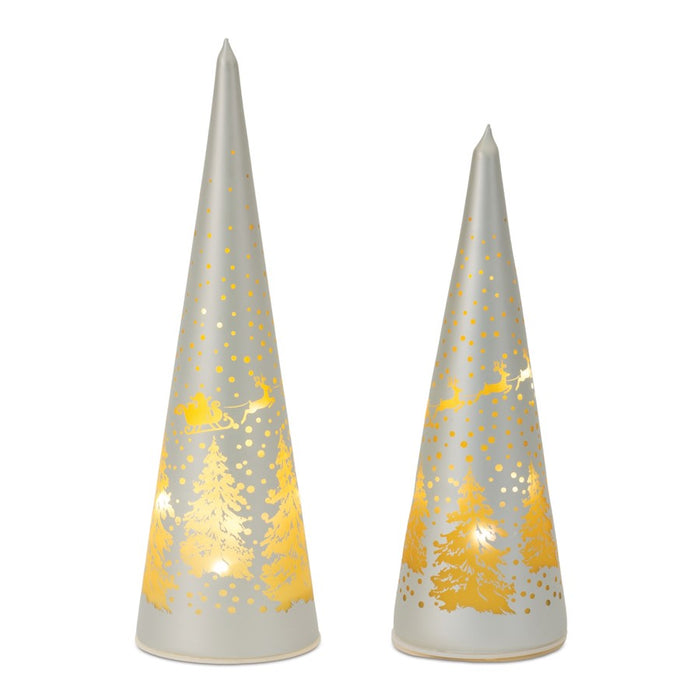 Melrose LED Frosted Glass Tree Decor, Set of 2, Gold/Silver - 87493DS