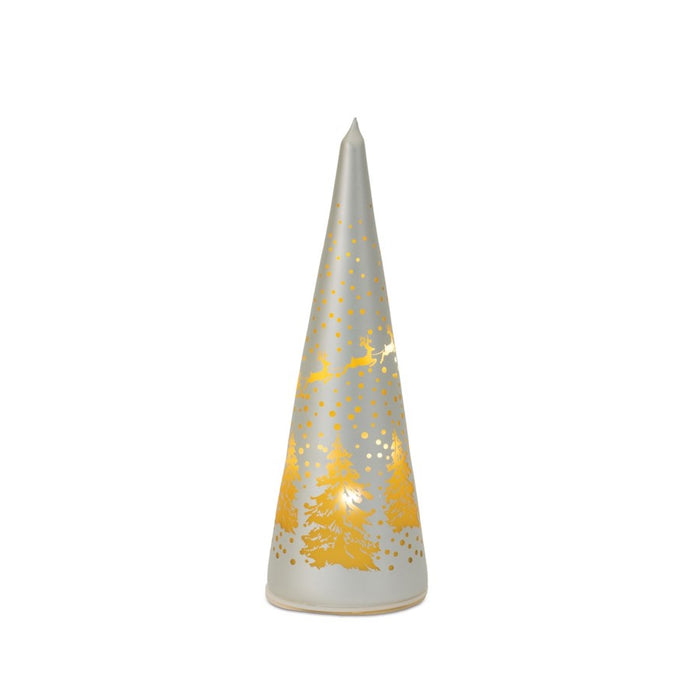Melrose LED Frosted Glass Tree Decor, Set of 2, Gold/Silver