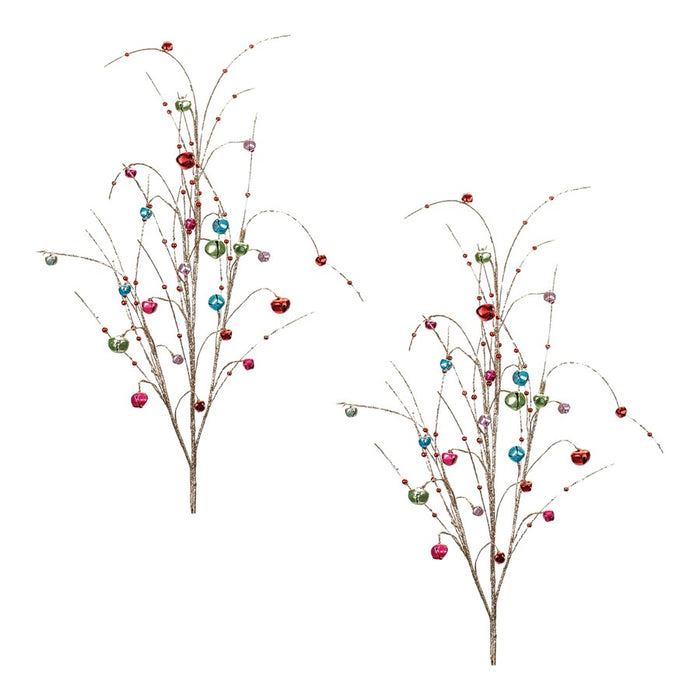 Melrose International Jingle Bell Spray, Set of 2, Gold/Red