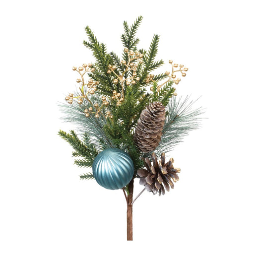 Melrose Pine Spray w/Ornament, Set of 2, White/Brown/Green - 87502DS