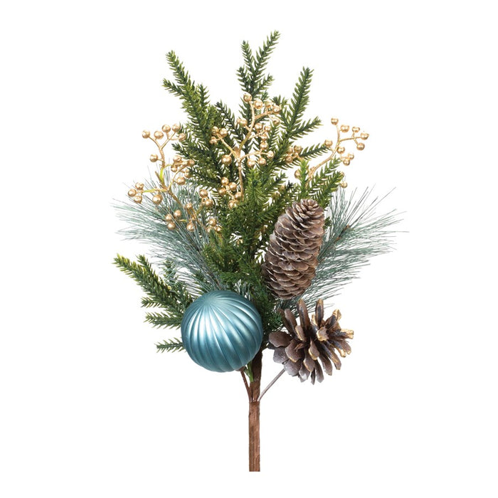 Melrose Pine Spray w/Ornament, Set of 2, White/Brown/Green - 87502DS
