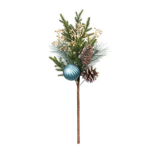 Melrose Pine Spray w/Ornament, Set of 2, White/Brown/Green