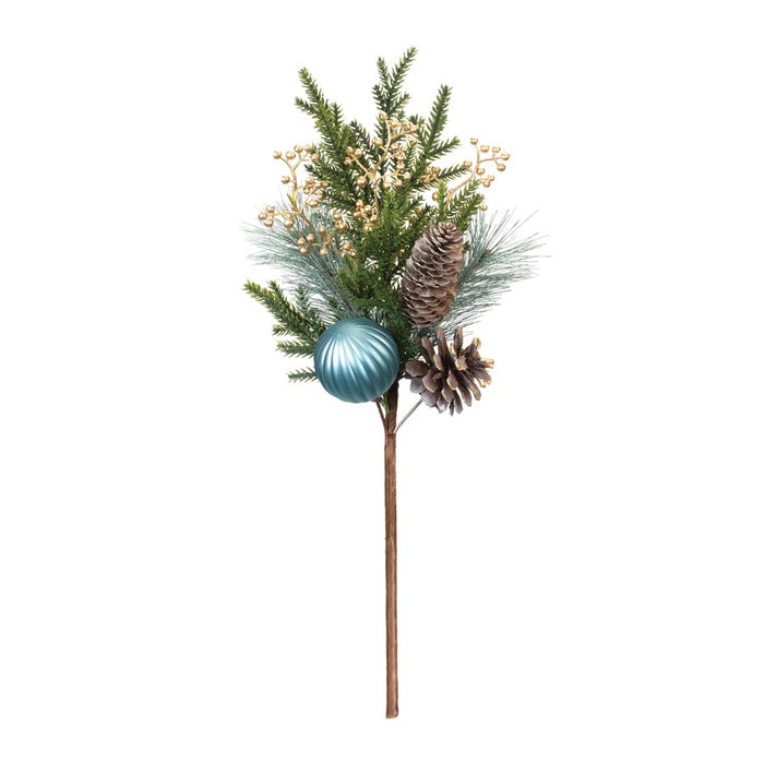 Melrose Pine Spray w/Ornament, Set of 2, White/Brown/Green