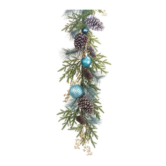 Melrose International Decorated Holiday Pine Garland 6'L, Green/Blue - 87505DS