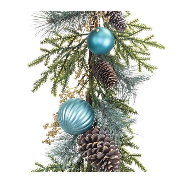 Melrose International Decorated Holiday Pine Garland 6'L, Green/Blue