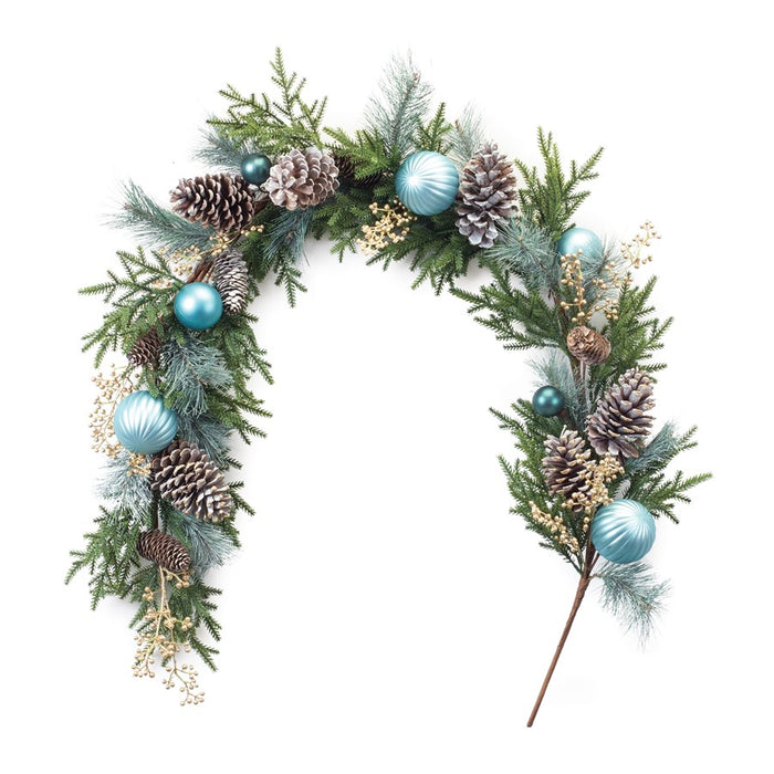 Melrose International Decorated Holiday Pine Garland 6'L, Green/Blue