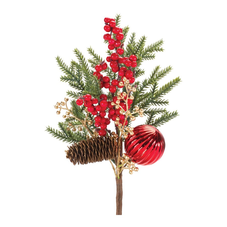 Melrose International Pine Spray/Berry/Ornament, Set of 2, Red/Green - 87511DS