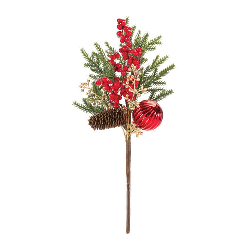 Melrose International Pine Spray/Berry/Ornament, Set of 2, Red/Green