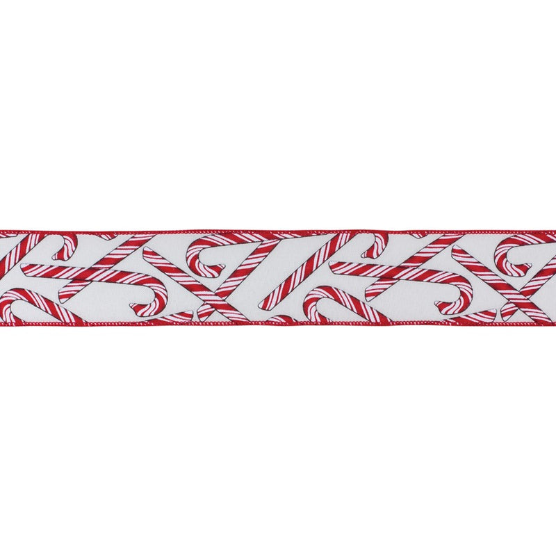 Melrose International Wired Candy Cane Ribbon, Set of 2, White/Red - 87513DS