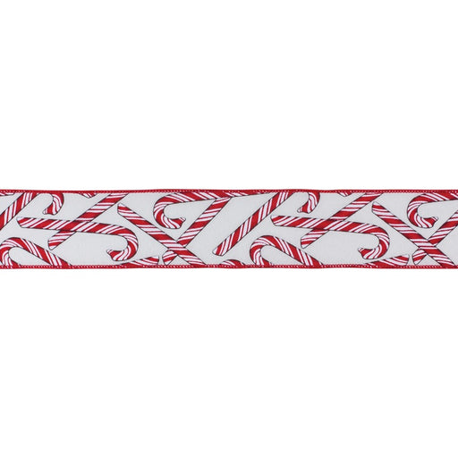 Melrose International Wired Candy Cane Ribbon, Set of 2, White/Red - 87513DS