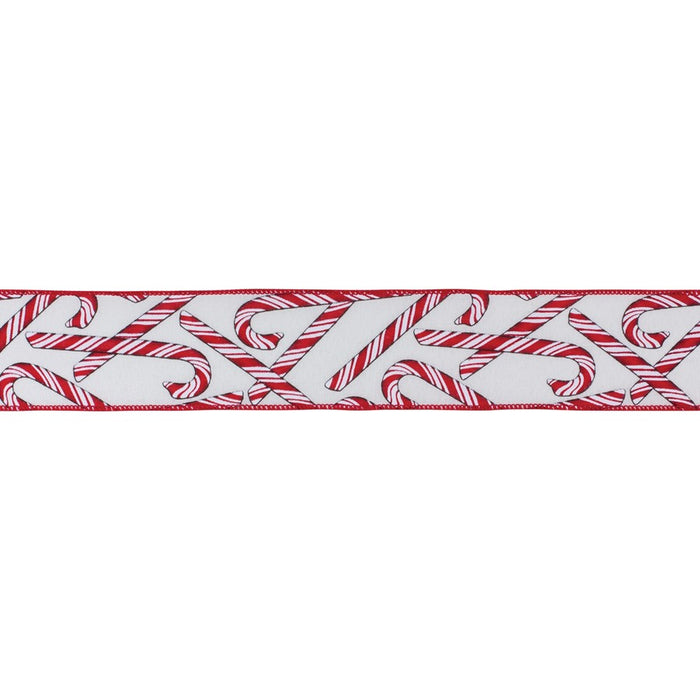 Melrose International Wired Candy Cane Ribbon, Set of 2, White/Red - 87513DS