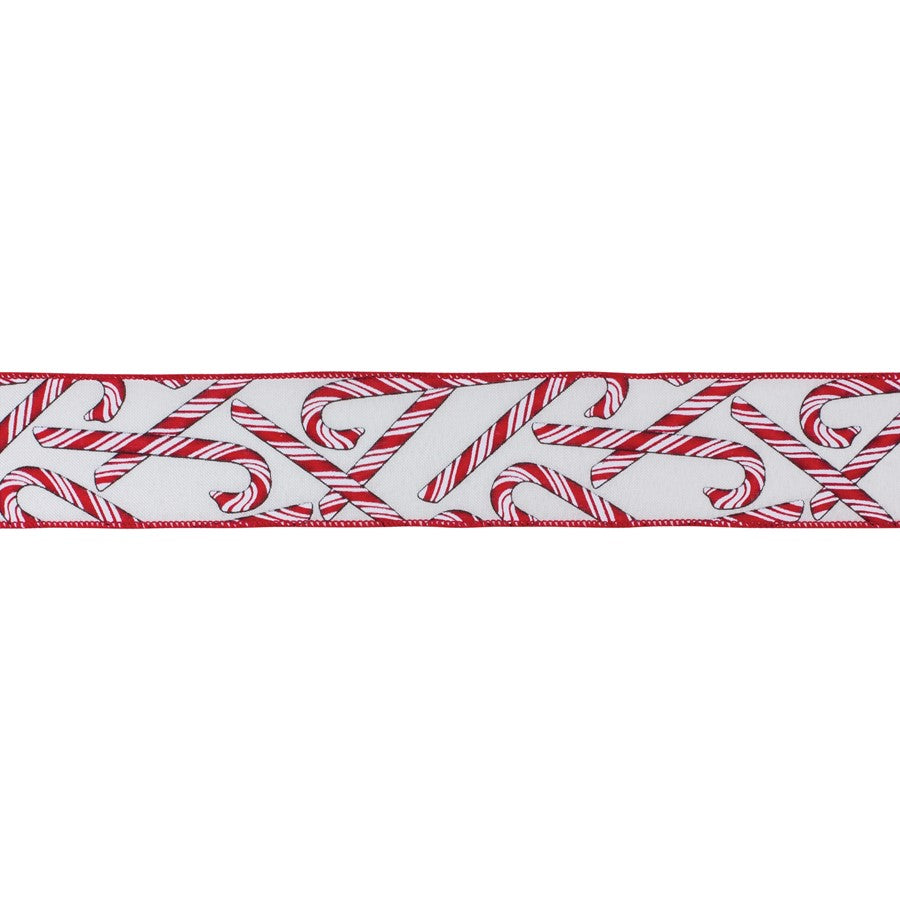 Melrose International Wired Candy Cane Ribbon, Set of 2, White/Red - 87513DS
