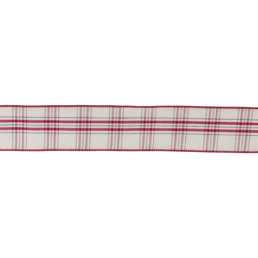 Melrose Wired Cotton Ribbon 2.5"x10 yds, Set of 2, White/Red - 87514DS